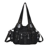 Black vintage PU leather hobo shoulder bag with silver hardware