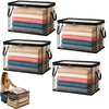 ثلاثة صناديق تخزين بلاستيكية شفافة ومتينة ومكدسة بغطاء مفصلي تحتوي على مناشف ملفوفة بألوان مختلفة.