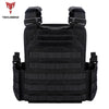 Black tactical plate carrier vest with adjustable molle system