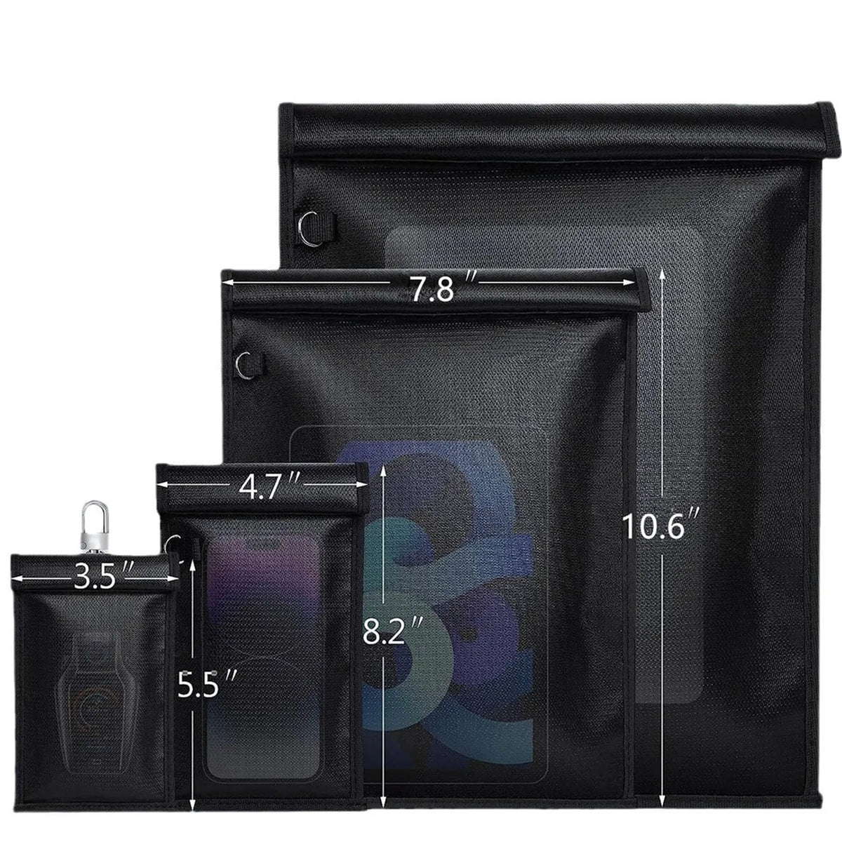 Pochette anti-RFID et blindage de signal noire avec diverses tailles de compartiments pour les effets personnels