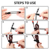 Six steps demonstrating how to use silicone cable ties and cord organizers for managing wires.