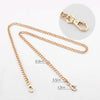 Gold-tone adjustable metal chain handbag straps shown with a close-up detail.