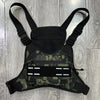 Black tactical chest rig vest bag with camouflage pattern and multiple pouches