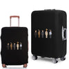 Black elastic luggage cover featuring a row of cartoon characters on the front.