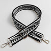Black and white chevron patterned adjustable handbag strap with silver hardware