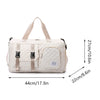 A beige nylon travel duffle bag with an argyle pattern shown from the front.