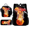 A black sports backpack featuring a graphic of a glowing orange basketball net on the front.