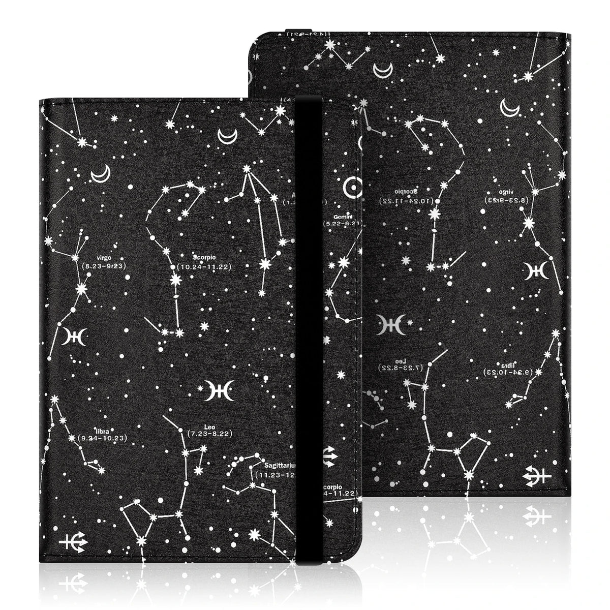 Black universal e-book cover featuring constellations and a protective strap.