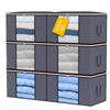 A set of six gray foldable storage bags for clothing and bedding, stacked horizontally.