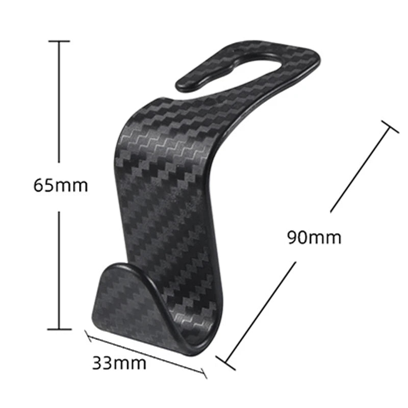 Black textured car seat back hooks designed for trunk organization