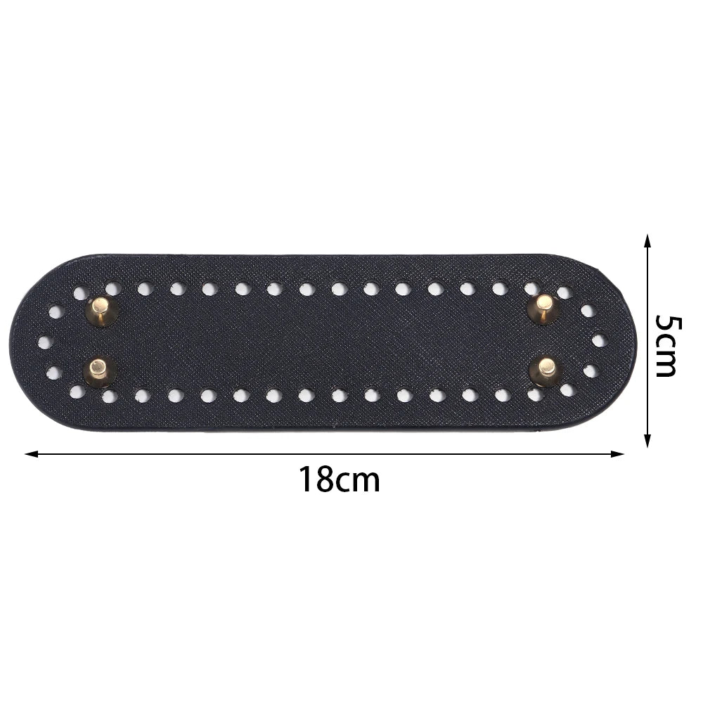 Black oval PU leather bag base with pre-punched holes for crochet and knitting