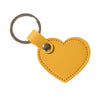 A yellow leather heart-shaped keychain with a silver ring and metal clasp.