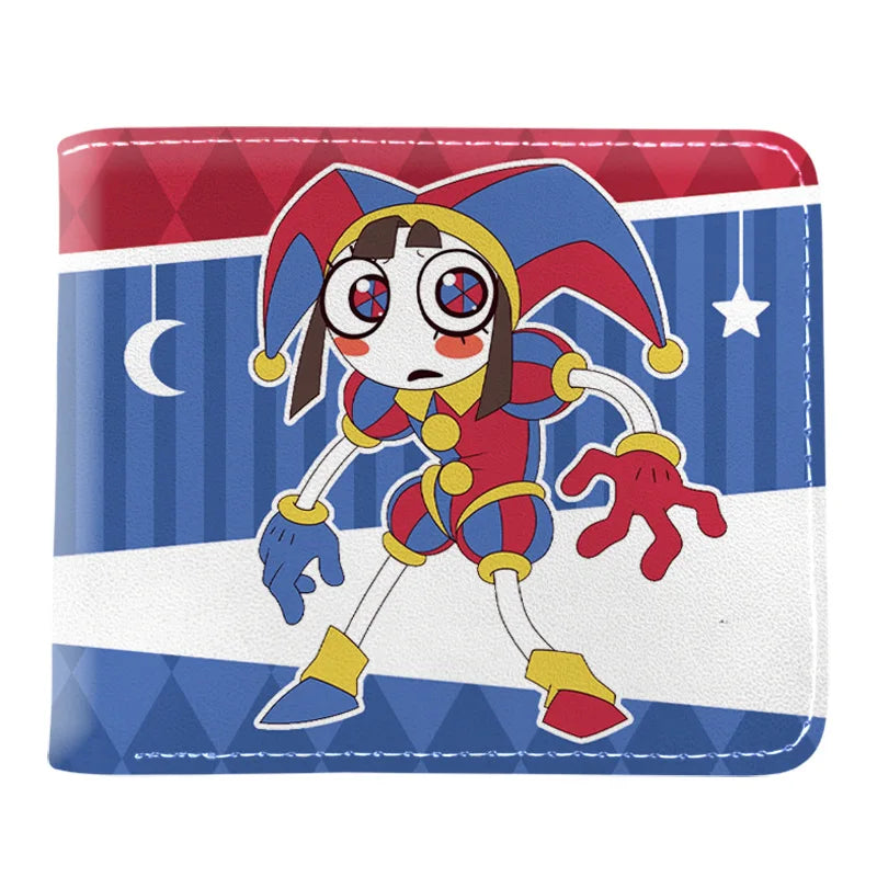 PU-Leder-Klappwallet mit Illustration einer Figur mit blauem und rotem Haar und Kostüm-Elementen