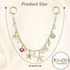 A delicate gold-toned necklace featuring various metal bag charms and pearl accents, measuring 12 inches long.