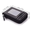 Black slim leather wallet with a clear window showing dimensions 7.5cm by 12cm.