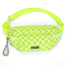Neon yellow plaid crossbody chest bag with adjustable strap