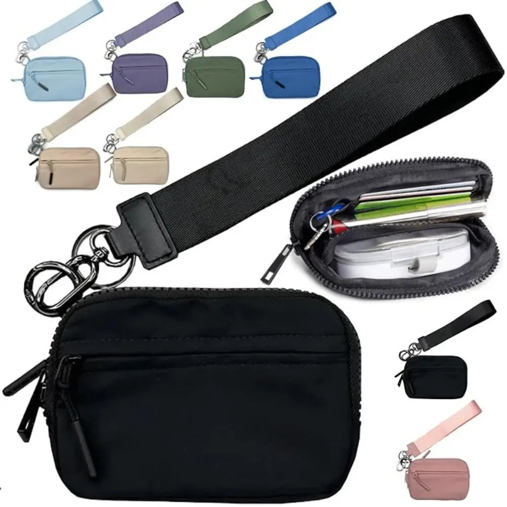 A collection of multi-functional zipper coin purse wallets in various colors and styles.