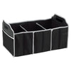 Black multi-pocket car trunk organizer with a foldable design and gray trim.