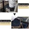 Before and after comparison of a multi-pattern zinc alloy bag hook used for hanging items.