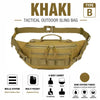 Khaki tactical outdoor sling bag with multiple pockets and various carrying options