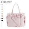 A light pink Bagsmart tote bag with a bow detail shown against a white background.