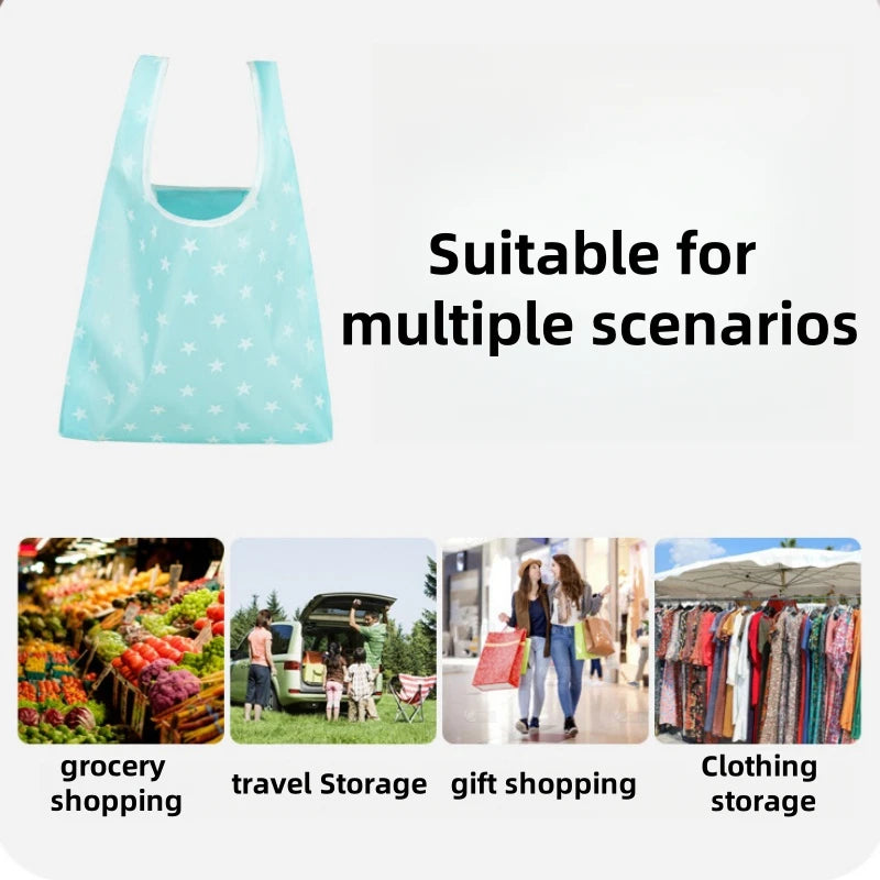 Light blue reusable supermarket shopping bag suitable for grocery shopping, travel storage, gift shopping, and clothing stora
