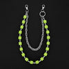 Silver chain necklace with lime green dice beads and jump rings for a punk accessory