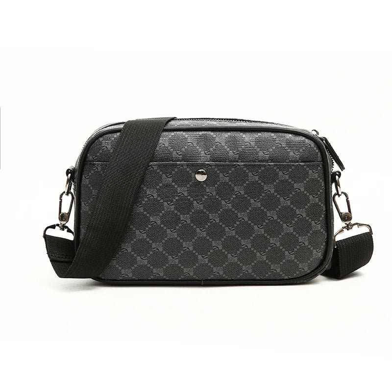 Black men's PU leather shoulder clutch bag with a textured pattern and a black strap.