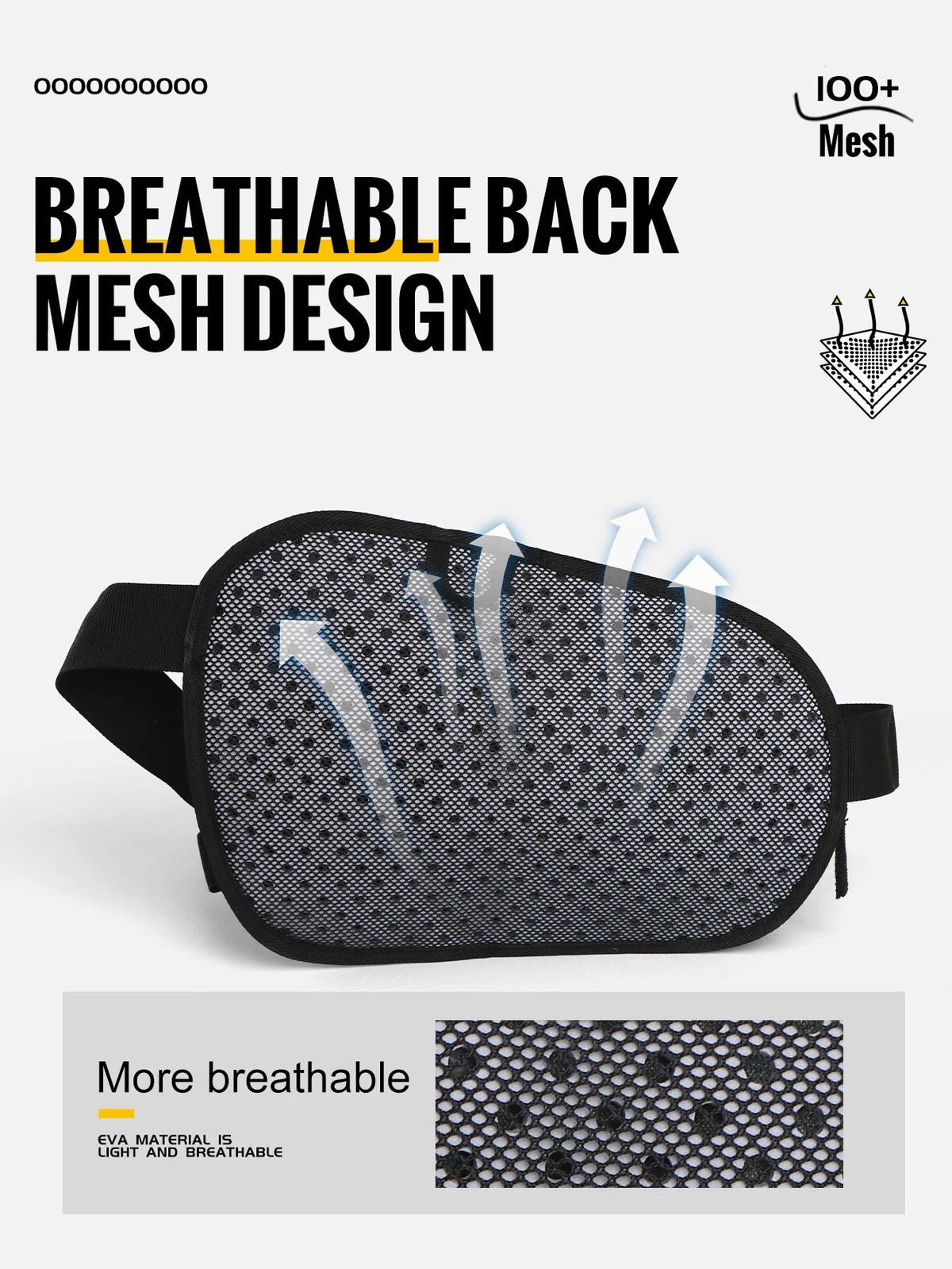A black breathable mesh design for a sports fanny pack, showing the lightweight and breathable material.