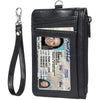 Schwarzes Premium-PU-Leder-Ausweis-Halter mit Lanyard und klarem Kunststofffenster.