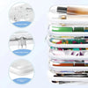A stack of clear zippered pouches and a cosmetic tube demonstrating waterproof, double zipper, and rounded corner designs for