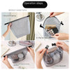 Instructions showing how to use a mesh drawstring storage bag for fitness and travel