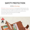 A brown leather trifold clutch wallet is shown open, displaying various cards and cash inside.