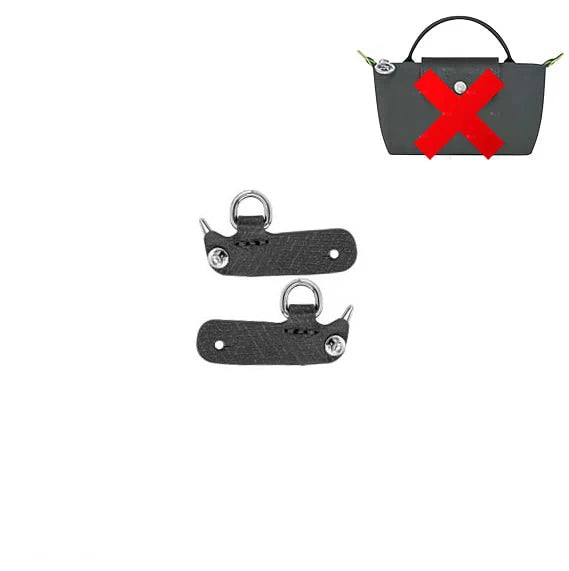 A black leather crossbody strap with a red cross design and a metal clasp.