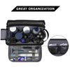 A black multifunction cosmetic toiletry bag with multiple compartments for organization.