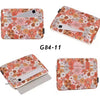 A floral patterned laptop sleeve in pink and orange for a MacBook Pro, shown from multiple angles.
