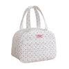 White quilted insulated lunch tote bag with handles and a zippered pocket