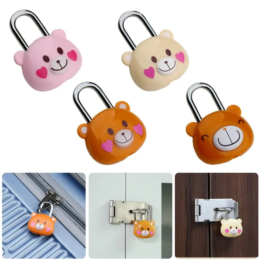 Set of three cute cartoon bear combination padlocks in pink, beige, and orange colors