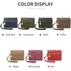 A display of retro PU leather double fold wallets in various colors including dark blue, dark green, black, coffee, beige, ro