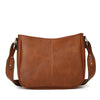 A brown PU leather shoulder crossbody bag with a flap and leather strap.