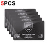 Five black RFID blocking cards stacked together for protection of documents and cards