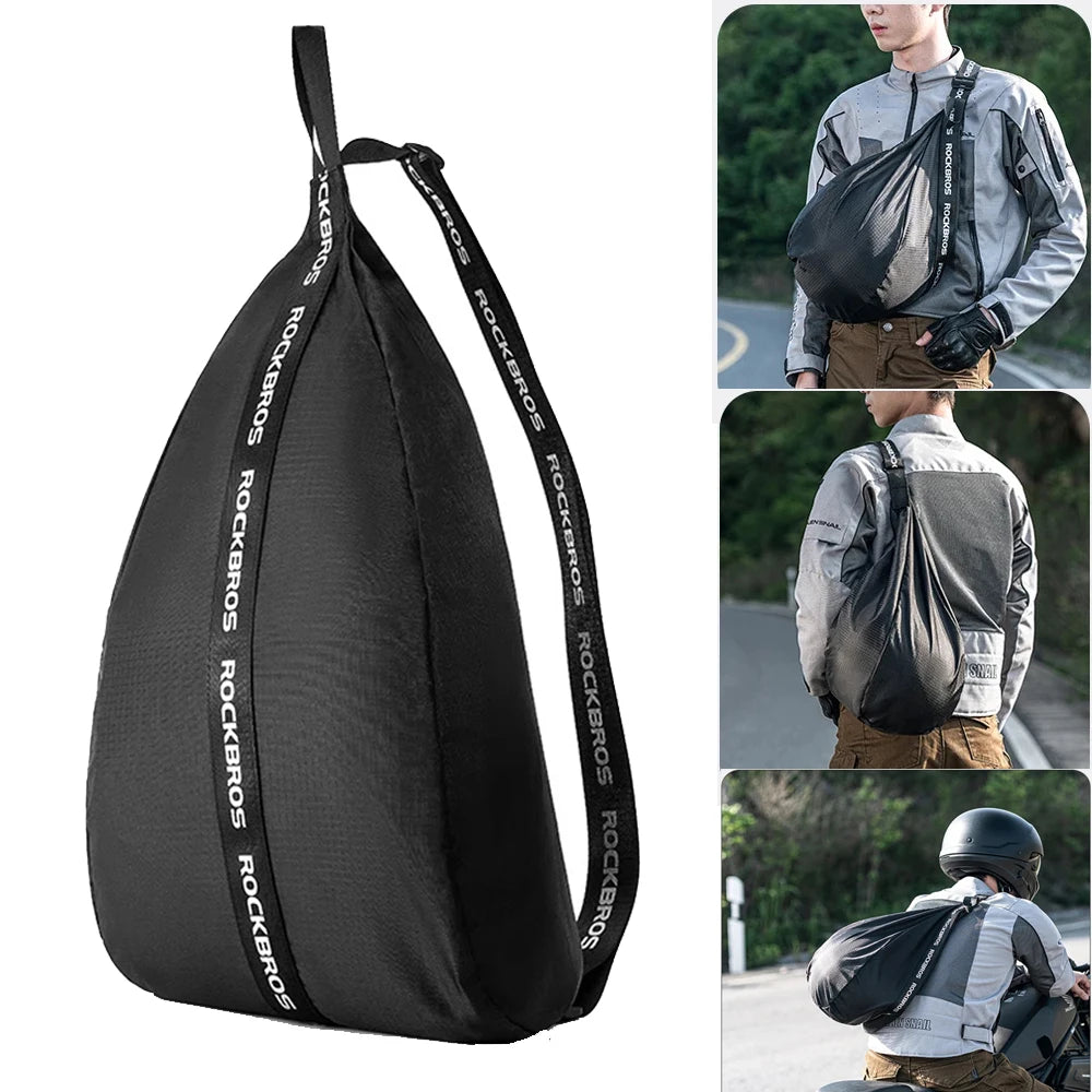 Black multifunctional helmet backpack shown in various angles for cycling and travel.
