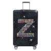 A black stretch fabric luggage protection cover with silver handles and wheels.