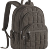 A dark brown quilted laptop backpack with a padded shoulder strap.