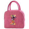 A pink insulated canvas lunch bag featuring a floral butterfly embroidery.