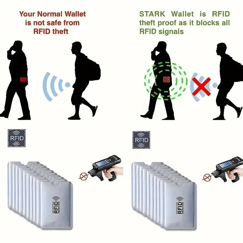 Five geometric card sleeves designed to block RFID signals for protection