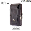 A dark brown leather waist bag with a zipper closure and belt clip in size A.