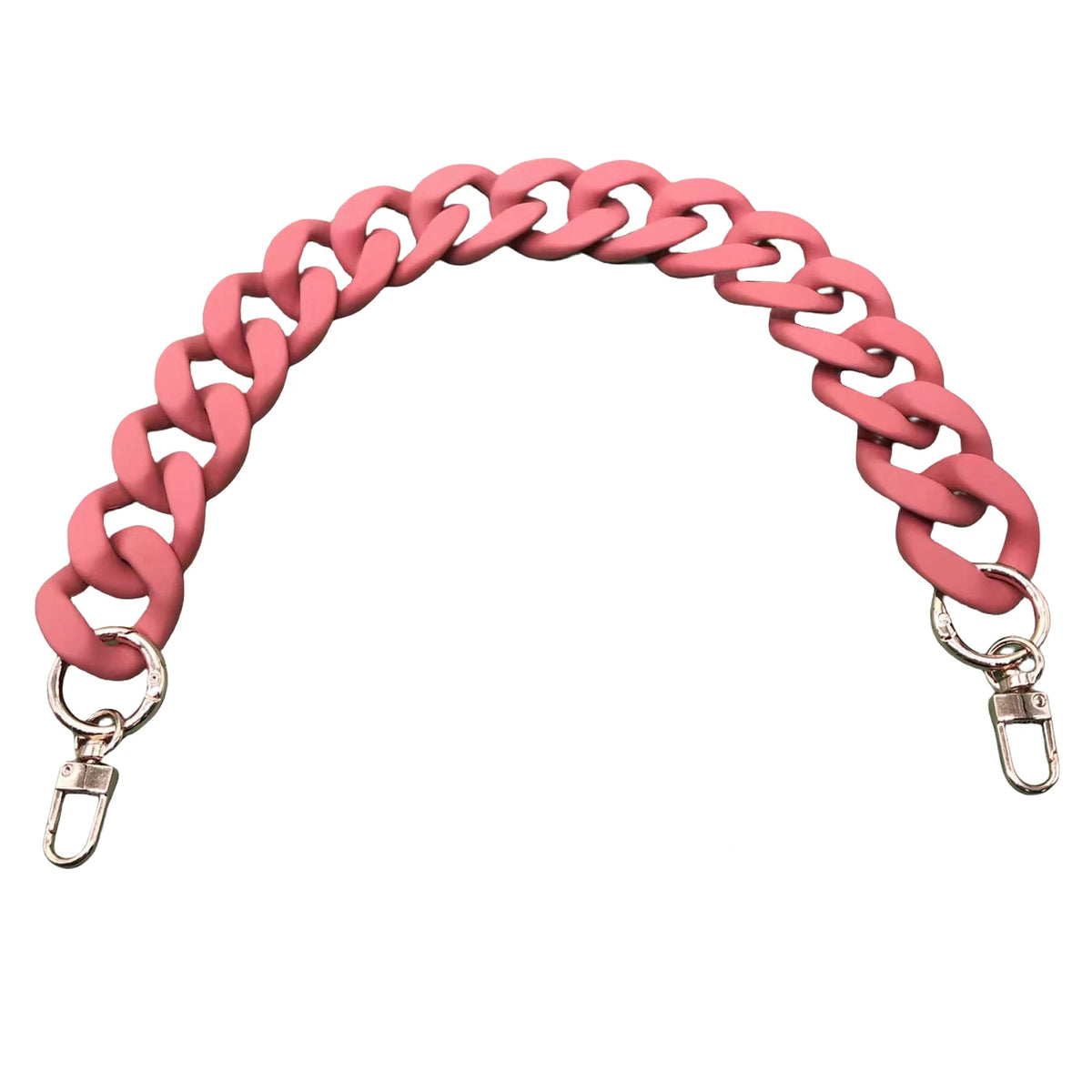A pink acrylic chunky chain shoulder strap for a handbag.