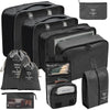 A set of black fabric storage organizers and pouches for keeping items organized.
