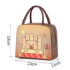 A brown insulated lunch bag featuring a cartoon capybara design on the front.